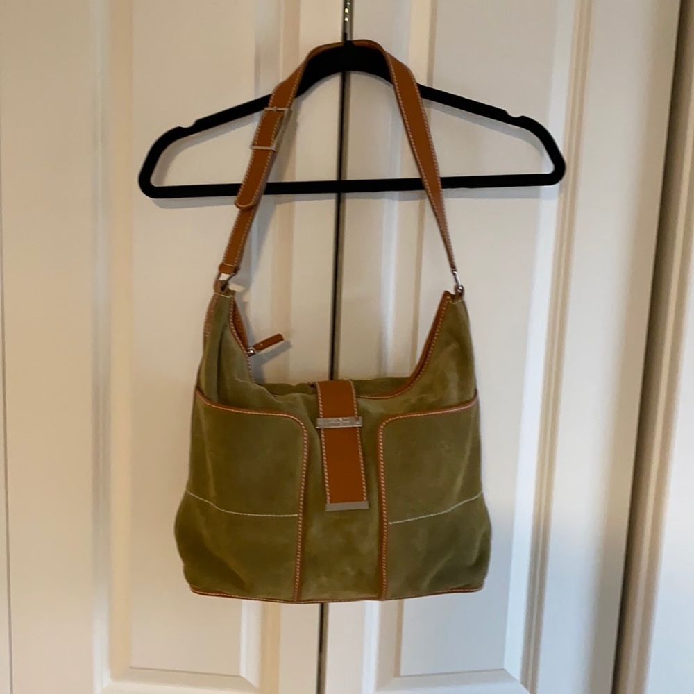 Lambertson Truex olive suede shoulder bag.